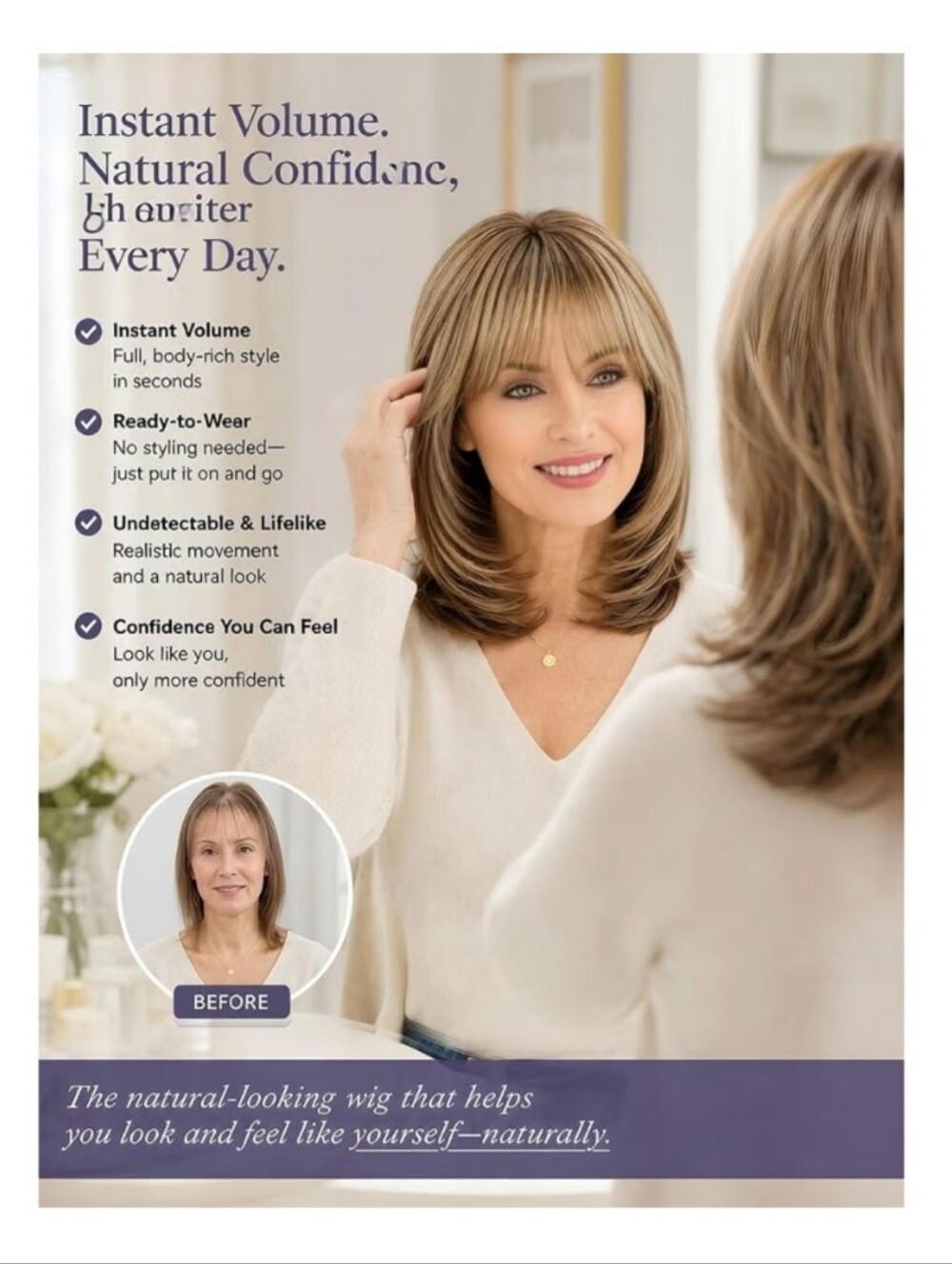 Layered Medium Brown Wig with Soft Bangs And Highlights - Picture 2 of 8
